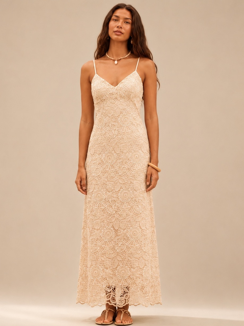 Altar'd State Millie Crochet Maxi Dress Ivory S